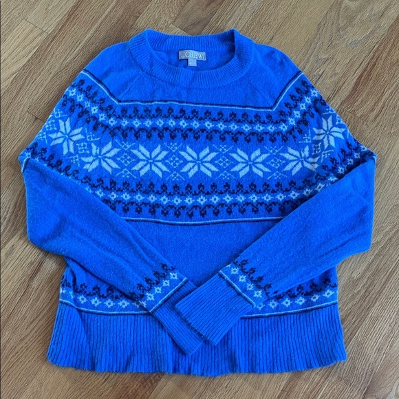 J. Crew Fair Isle crewneck sweater Vibrant blue Snowflake Women’s S Soft Cozy - Picture 2 of 11
